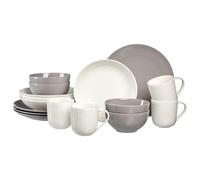 Ritzenhoff & Breker Levi - Servizio da tavola da 16 pezzi, ciotole e tazze per 4 persone, design scandinavo con sollievo, stoviglie Mix & Match, in porcellana, colore: Bianco/Grigio