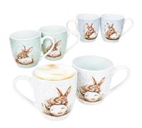 Ritzenhoff & Breker Set di 6 bicchieri Jumbo Bunny I 400 ml, Ø 9,4 cm, 2 pezzi, bianco, verde e blu, con coniglietti e uova, decorazione primaverile, in porcellana, per caffè, tè, cacao