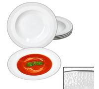 Ritzenhoff & Breker Set di 6 piatti fondi Venezia, Ø 21,8 cm, 200 ml, 6 persone, eleganti piatti profondi con rilievo effetto ciottolo, ciotole per pasta, piatti in porcellana bianca per insalata & Co