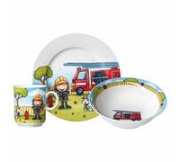 Ritzenhoff & Breker Set di stoviglie per bambini, motivo: pompiere Bernie, 3 pezzi, multicolore, ciotola in porcellana