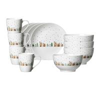 Ritzenhoff & Breker Winterdorf - Set da colazione 12 pezzi, tazza da caffè, ciotole per cereali e piatti da dessert per 4 persone, stoviglie con motivi invernali e natalizi, porcellana