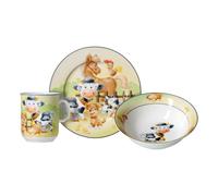 Ritzenhoff & Breker Set di stoviglie per bambini, 3 pezzi, bicchieri per bambini (270 ml), piatti (19 cm) e ciotola (450 ml), animali della fattoria, porcellana, multicolore