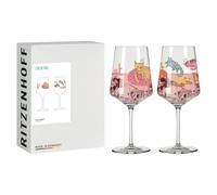 RITZENHOFF 8106003 - Set di 2 bicchieri da cocktail da 600 ml, serie animalier felice, 2 pezzi con motivo di gatti colorati - Made in Germany