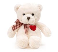 Riuhot Small Teddy Bear with Heart Cute White Teddy Bear Stuffed Animal Valentine's Day Soft Stuffed Bear Plush Bear Plushie Toys Gifts for Girlfriend