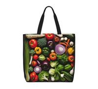 Riutilizzabile Borsa Da Spiaggia Introduction Of Various Vegetables Print Borsa Tote Bag Con Tasca Interna Borsa Tote Tracolla Per Scuola, Palestra, Shopping, 40X50X15Cm