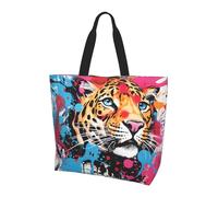 Riutilizzabile Borsa Da Spiaggia Leopard Head Borsa Tote Tracolla Lavabile Borsa Shopper Per Palestra, Uso Viaggi, Regali, 40X50X15Cm