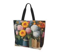 Riutilizzabile Borsa Stoffa Shopper Flower Painting Shopper Borsetta Con Tasca Interna Busta Spesa Per Palestra, Scuola, Shopping, 40X50X15Cm