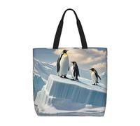 Riutilizzabile Borsa Stoffa Shopper Penguins On The Iceberg Borsa Donna Con Tasca Interna Shopping Bag Per Regali, Scuola, Shopping, 40X50X15Cm