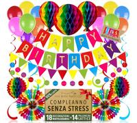 Riutilizzabile Multicolor Kit Compleanno con Addobbi in Carta - Arcobaleno & Palloncini, Allestimento Compleanno Bambini con Striscione Buon, 32 Pezzi di Itsy Bitsy Party Co.