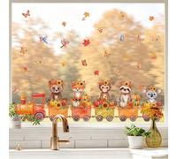 Riutilizzabile per decorazioni statiche in vetro, per la casa, il negozio e | Stampa fronte-retro, visibile dentro e fuori, design festivo del treno autunnale, zucche, girasoli, farfalle