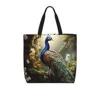 Riutilizzabile Shopping Bag Peacock On The Tree Shopper Borsetta Con Tasca Interna Busta Spesa Per Uso Viaggi, Regali, Shopping, 40X50X15Cm