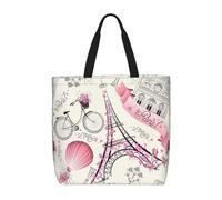 Riutilizzabile Shopping Bag The Paris Tower And A Bicycle Print Borsa Shopper Lavabile Borsa Tote Tracolla Per Scuola, Shopping, Palestra, 40X50X15Cm