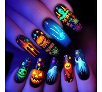 Riutilizzabili Halloween Press On Nails 24PCS Festive Spiderweb e Alien Artwork ABS per le donne Facile applicare Halloween Nail