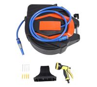 Riuulity Avvolgitubo da Giardino Retrattile, Lunghezza Retrattile 30 M, Staffa Girevole a 180°, 10 Ugelli a Schema, Riavvolgimento Automatico con 10 Schemi per Irrigazione