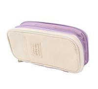 Riuulity Borsa Grande per Penne con Tasche in Rete e Cerniere in Metallo, Astuccio in Tela Resistente per i Viaggi in Ufficio Scolastico (Viola e Beige)