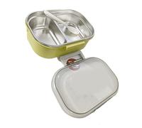 Riuulity Contenitore per Alimenti in Metallo a 2 Scomparti per Scatola da Pranzo in Acciaio Inossidabile Stile Coreano per Alunni (Giallo Verde)