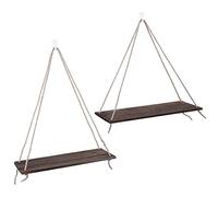 Riuulity Decorazioni per la Casa Scaffale da Parete in Legno per Piante Vaso da Fiori Portaoggetti con Corda per Imbracatura Organizzatore Ecologico per Soggiorno, 2 Pezzi (Colore marrone vintage)