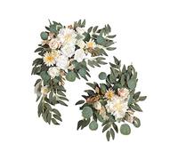 Riuulity Ghirlande di Fiori per Nuziale con Rose Bianche Champagne, Eleganti Festoni Floreali per Decorazioni da Cerimonia, Confezione da 2 Festoni in Stoffa di Seta Adatti per Feste di Laurea