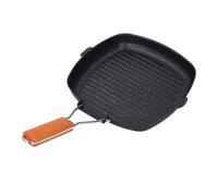 Riuulity Griglia Quadrata Realizzata in Pietra Maifan, Design Antiaderente, Base Piatta, Manico Pieghevole in Legno, Design a Coste, Compatibile con Fornelli a Gas e Fornelli a Induzione