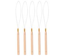 Riuulity Kit di Aghi Ad Anello per Extension per Capelli da 5 Pezzi, Manico in Faggio Antiscivolo per Tirare L'ago con Gancio con Perno in Metallo Flessibile, per Estensioni
