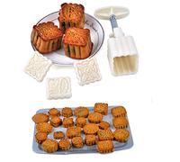 Riuulity Kit di Stampi per Torta Lunare, 4 Stampi a Pressione Manuale con 12 Modelli Unici, Ideali per Cuocere in Casa Torte Lunari, Realizzati in Materiale PP, Dimensioni Fino a 14 * 7 Cm (WHITE)