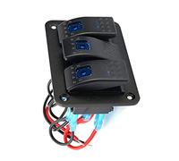 Riuulity Pannello Interruttori a Bilanciere Impermeabili a 3 Gruppi con Fusibili, Luce LED per Camion Marino SUV, ABS Nero+PC+alluminio 12V/24V 5PIN 20A/10A, Viti Adesive
