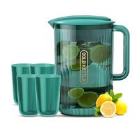Riuulity Set Caraffa per Acqua e Bevande (2200 Ml / 74 oz) con Coperchio e 4 Bicchieri - Infrangibile, con Beccuccio a V e Manico Antiscottatura - Ideale per Bevande Calde e Fredd (GREEN)