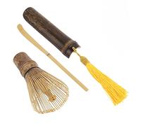 Riuulity Set di Fruste Matcha Frusta da tè in bambù Naturale Cucchiaio Chashaku per la Cerimonia del tè Set Regalo di 3 Pezzi per gli Amanti del