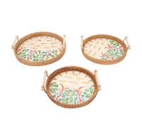 Riuulity Vassoio in Rattan da 3 Pezzi, Cesto da Portata Rotondo Intrecciato Vassoio in Rattan Decorativo Fatto a Mano con Doppi Manici per Soggiorno, Sala da Pranzo (Tipo 3)