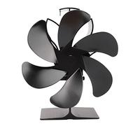 Riuulity Ventola Ecologica per Stufa a Sei Pale, Ventola Nera a Basso Rumore Alimentata a Calore per la Casa Fuori dalla Rete per Pellet di Legno in Lega di Alluminio