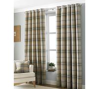 Riva Paoletti Aviemore - Coppia di tende con occhielli, modello Heritage Tartan a quadri, effetto lana, pronte all'uso, Poliestere, Ochre Yellow, 90" x 72" (229 x 183 cm)