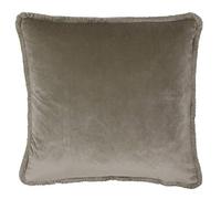 Riva Paoletti Freya - Federa per cuscino in velluto marrone super morbido, con frange in cotone, lavabile in lavatrice, 100% poliestere, 45 x 45 cm, colore: tortora