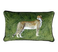 Riva Paoletti ghepardo foresta cuscino foglia di palma design-velvet Feel fabric-piped edges-machine washable-100% (30,5 x 50,8 cm inches) - Progettato nel Regno Unito, poliestere, verde, 30 x 50 cm