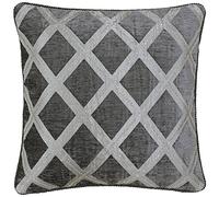 Riva Paoletti Hermes Feather Cuscino Pieno - Grigio Grafite - Ciniglia Tessuto - Reversibile Geometrico Disegno del Diamante - Soutache Braid Edges - 100% Poliestere - 45 X 45 Cm (18" X 18" Pollici),