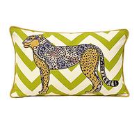 Riva Paoletti Kruger In Poliestere Cuscino Pieno - Lime Green - Appliquéd Cheetah Design - Chevron Background - Piped Bordi - Lavabile In Lavatrice - Viscosa E Lino - 30 X 50Cm (12" X 20" Pollici), Si