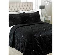 Riva Paoletti nuovo copriletto set con strass di cristallo geometrico sequins-quilted design-2 x federe included-100% (221 x 238,8 cm inches), poliestere, nero, 220 x 240 cm