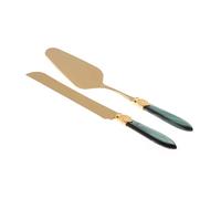 Rivadossi Laura Oro Verde scuro - Set di Pala e Coltello per Torta, 2 Pezzi - 100% Made in Italy, Artigianalità e Design - Acciaio Inox 18/10