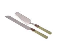 Rivadossi Sandro 1602D06 Set di Pala e Coltello per Torta, 2 Pezzi-Classic-100% Made in Italy, Artigianalità e Design, Acciaio Inox 18/10, Verde Salvia