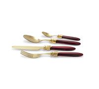 Rivadossi Sandro 43OR16S08 Set di Posate per 4 Persone, 16 Pezzi-Laura-100% Made in Italy, Artigianalità e Design, Acciaio Inox 18/10, Oro Bordeaux