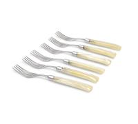 Forchetta tavola Giada Set di 6 Pezzi in acciaio 18.10 AISI430 Lunghezza 26 manico in Polimetilmetacrilato PMMA con ghiera metallica lavabile in lavastoviglie Avorio avorio