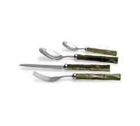 Rivadossi Sandro Bamboo Set di Posate per 6 Persone, 24 Pezzi-100% Made in Italy, Artigianalità e Design, Acciaio Inossidabile, Verde Oliva