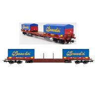 RIVAROSSI 1:87 MODELLISMO FERROVIARIO FS CARRO MERCI 2x CONTAINERS BERNARDINI