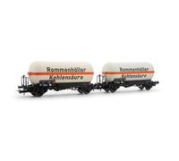 Rivarossi HR6644 DB, set di 2 carri cisterna per gas a 2 assi, 'Rommenhöller Kohlensäure', ep; iV