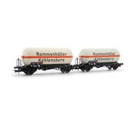 Rivarossi HR6644 DB, set di 2 carri cisterna per gas a 2 assi, 'Rommenhöller Kohlensäure', ep; iV
