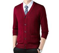 Rivccku Maglione da Uomo Cardigan V cardiga con Bottone e Tasche in 100% Cashmere