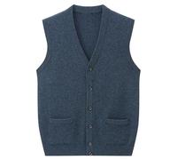 Rivccku Uomo Cardigan Giacca in Maglia Scollo a V Senza Maniche 100% Cachemire Gilet con Chiusura a Bottoni