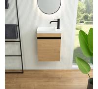 rivea Dia mobile con lavabo per le mani Picabo bianco, mobile 1 anta, battuta a destra, rovere pietra, BR0575SO+BR0577WH, Picabo; Dia [Mobili da Bagno > Mobile con Lavamani]