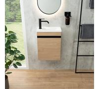 rivea Dia mobile con lavabo per le mani Picabo bianco, mobile 1 anta, battuta a sinistra, rovere pietra, BR0574SO+BR0576WH, Picabo; Dia [Mobili da Bagno > Mobile con Lavamani]