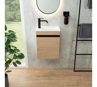 rivea Dia mobile con lavabo per le mani Picabo bianco opaco, mobile 1 anta, battuta a sinistra, rovere pietra, BR0574SO+BR0576WM, Picabo; Dia [Mobili da Bagno > Mobile con Lavamani]