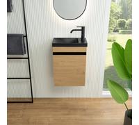 rivea Dia mobile con lavabo per le mani Picabo nero opaco, mobile 1 anta, battuta a destra, rovere pietra, BR0575SO+BR0577BM, Picabo; Dia [Mobili da Bagno > Mobile con Lavamani]